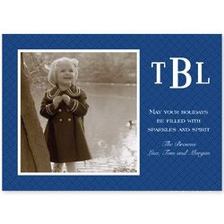 25 Monogram 7x5 Photocards with Basketweave Navy Background