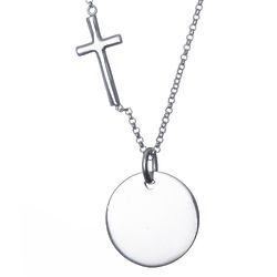 Round Silver Tag with Sideways Cross Necklace