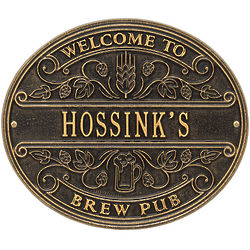 Personalized Brew Pub Welcome Plaque in Reclaimed Aluminum