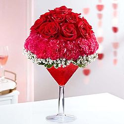 Large Love Potion Rose and Carnation Bouquet in Martini Glass