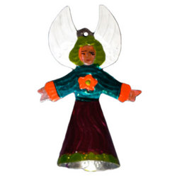 Mexican Tin Round Angel Ornament