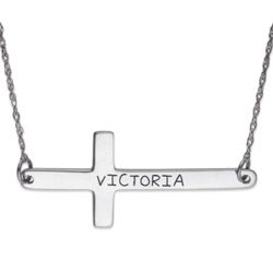 Sterling Silver Personalized Faith Horizontal Cross Pendant