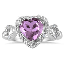 Amethyst and Diamond Double Heart Ring Sterling Silver