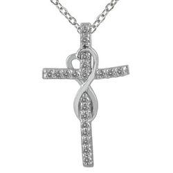 Diamond Infinity Heart Cross Necklace in 10 Karat White Gold
