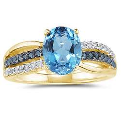 Blue Topaz and Blue and White Diamond Ring in 10K Yellow Gold