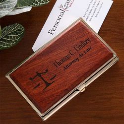 Law Office Personalized Rosewood Business Card Case