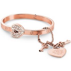 Personalized Rose Gold Lock and Key Bangle Bracelet