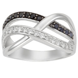 Sterling Silver Black and White Cubic Zirconia Wave Ring