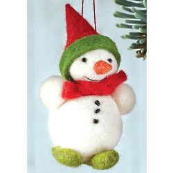 Carrot-Nosed Wool Snowman Ornament