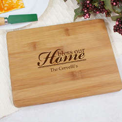 Engraved Bless Our Home Bamboo Cheese Board