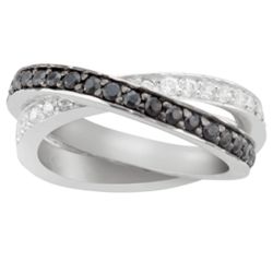 Sterling Silver Black and White Cubic Zirconia Two Band Ring