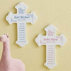 Personalized Bless This Child Ceramic Cross