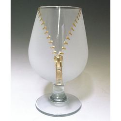 Gold Zipper Etched Snifter Brandy Drinking Glasses