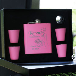 Personalized Pink Bridesmaid Flask Set