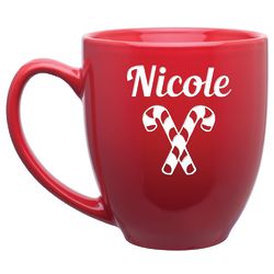 Personalized Ceramic Candy Cane Bistro Mug in Red