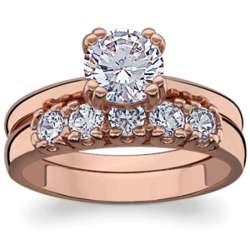 Rose Gold Plated Cubic Zirconia 2 Piece Wedding Ring Set