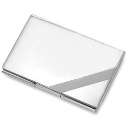 Silver Tone Business Card Holder with Diagonal Line