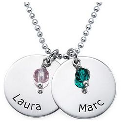Personalized Silver Disc Necklace with Birthstones