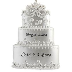Personalized Pearlescent Tiered Wedding Cake Christmas Ornament