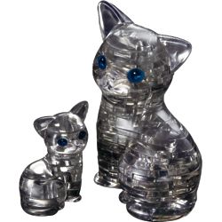 Cat and Kitten 3D Crystal Puzzle in Black