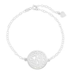 Circle Monogram Sterling Silver Bracelet with Extender Chain