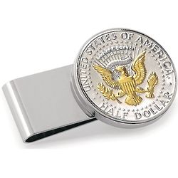 JFK Presidential Seal Coin Polished Silver Money Clip