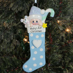 Baby's First Christmas Blue Stocking Ornament