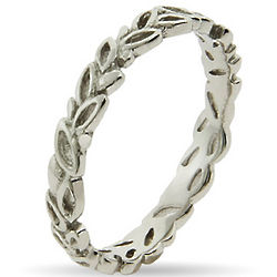 Silver Leaves Thin Stackable Band