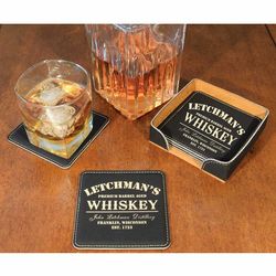 Personalized Premium Barrel Aged Whiskey Leather Coasters