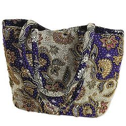 Purple Kembang Kapas Cotton Batik Beaded Shoulder Bag