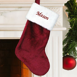 Burgundy Plush Stocking with Personalized Embroidery