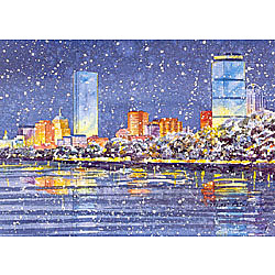 Boston Panoramic Winter Skyline Holiday Cards