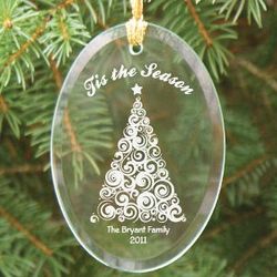Engraved Tis the Season Oval Glass Ornament