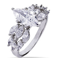 Triple Row Marquise Cut CZ Engagement Ring