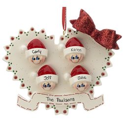 Personalized Heart Family of 4 Christmas Ornament