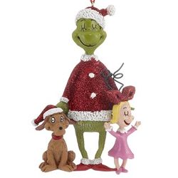 Red Glitter Grinch Ornament with Cindy and Max