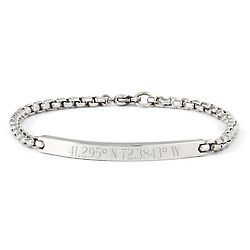 Personalized Coordinate Round Box Link Stainless Steel Bracelet