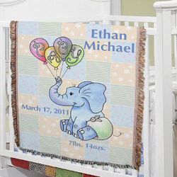 Personalized Baby Boy Elephant Blanket
