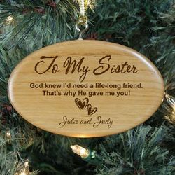 Engraved Sister Wooden Oval Ornament