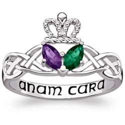 Sterling Silver Couple's Marquise Birthstone Claddagh Ring