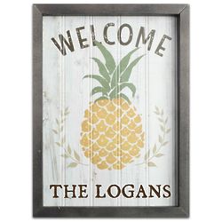 Personalized Pineapple Welcome Sign in Gray Beadboard