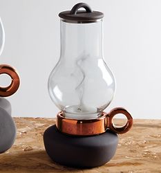 Bugia Porcelain & Glass Tealight Holder in Anthracite & Copper