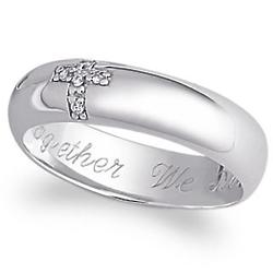 Sterling Silver Pave CZ Cross Engraved Message Ring