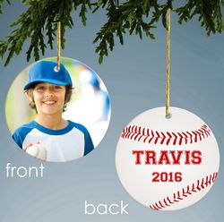 Custom Photo Ceramic Baseball Christmas Ornament