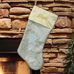 Embroidered Gold Snowflake Stocking