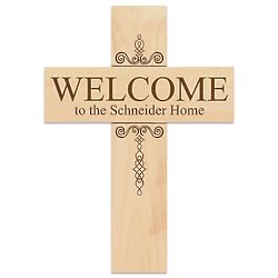 Personalized Welcome Wall Cross in Natural Pine