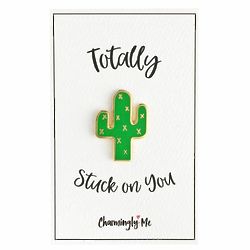 Totally Stuck On You Enamel Cactus Lapel Pin on Gift Card