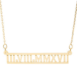 Personalized Roman Numeral Gold Nameplate Necklace
