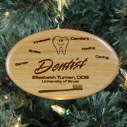 Engraved Dentist Wooden Oval Ornament