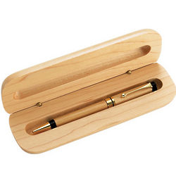 Personalized Maplewood Twist-Action Ballpoint Pen with Case